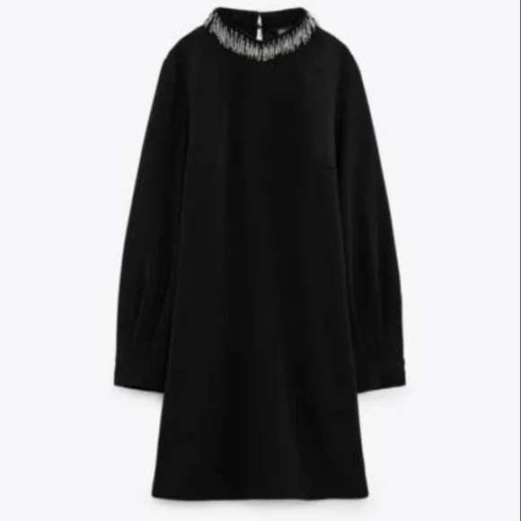 zara black beaded dress BEADED STRAP MIDI DRESS - Black